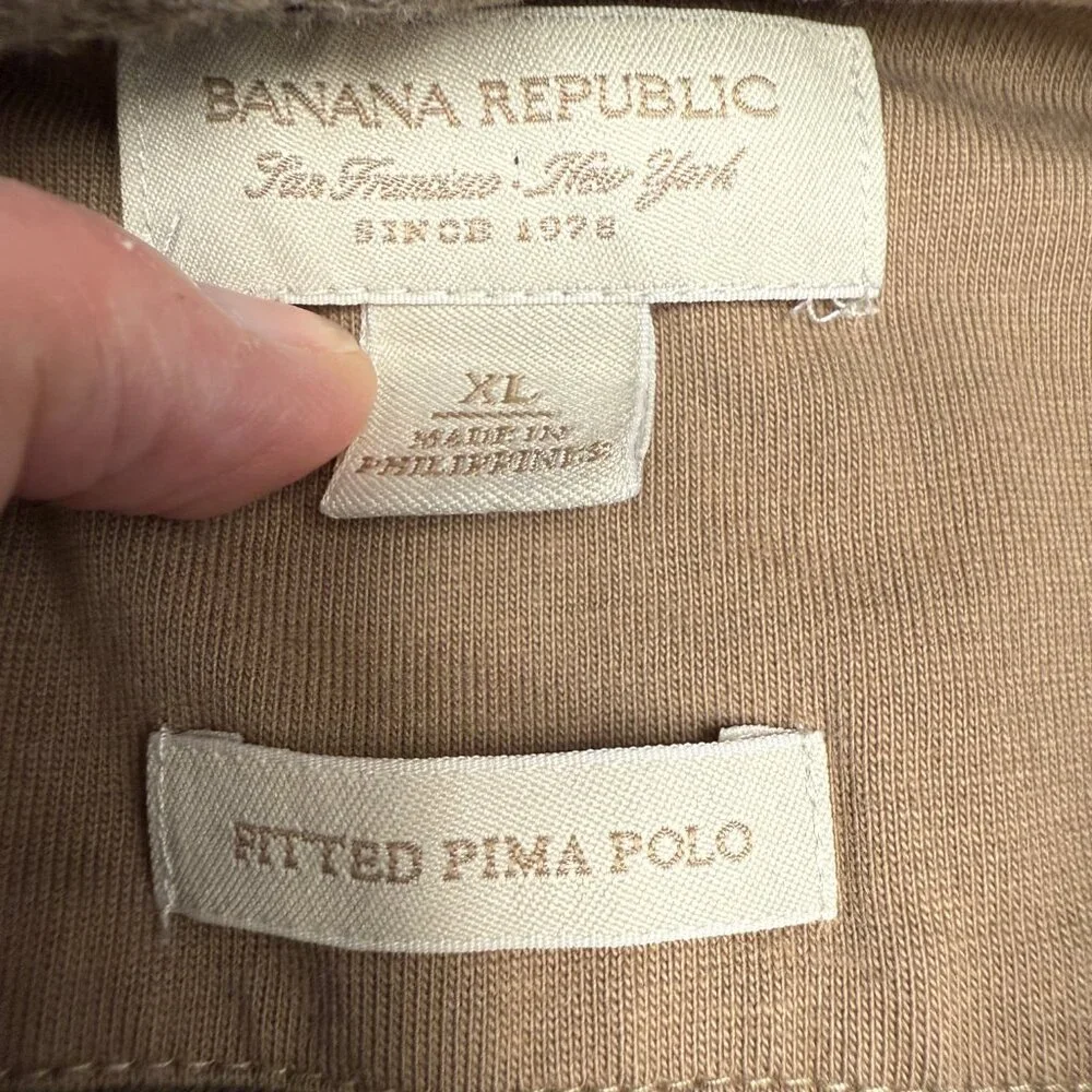 Men's BANANA REPUBLIC Fitten Pima Polo Shirt‎ Heather Brown- Size XL